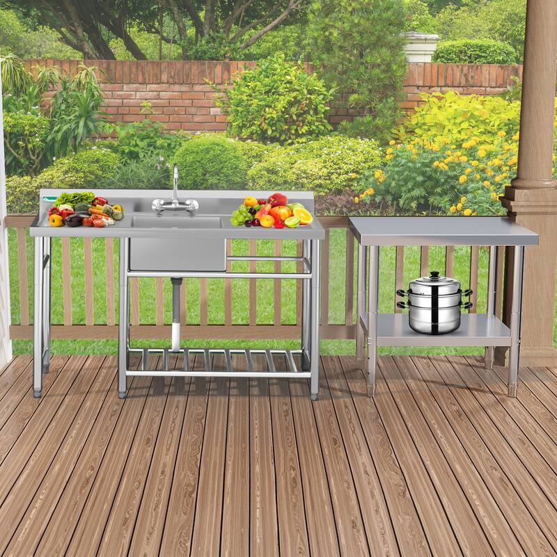 Freestanding Commercial Stainless Steel Single Bowl Sink with